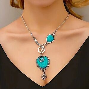 Silver Boho Turquoise Statement Necklace
